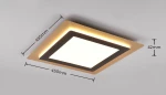 Plafon Morgan z pilotem, 1xLED/46W, w kolorze czarnym z złotymi akcentami. Kwadratowy kształt o wymiarach 450mm x 450mm, grubość 42mm. Delikatne podświetlenie krawędzi. Montowany do sufitu, idealny do nowoczesnych wnętrz.