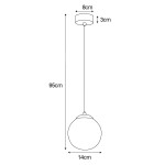 Lampa wisząca Gamma 1xE14 w kolorze czarnym i grafitowym, o okrągłym kloszu o średnicy 14 cm. Długość całkowita wynosi 95 cm, z miejscem montażowym o średnicy 8 cm i wysokości 3 cm. Prosta, nowoczesna forma.