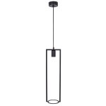 Lampa wisząca Estera w kolorze czarnym z funkcją kwietnika. Prosta, geometryczna konstrukcja z metalowym stelażem o prostokątnym kształcie oraz miejscem na żarówkę E27. Zawieszona na cienkim przewodzie, idealna do nowoczesnych wnętrz.
