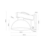 Oslo kinkiet 1-punktowy w kolorze białym, z okrągłą, metalową kopułą o średnicy 180 mm. Uchwyt montażowy prostokątny, wymiary: 280 mm szerokości, 160 mm wysokości. Wysokość kinkietu wynosi 180 mm, głębokość 50 mm. Idealny do nowoczesnych wnętrz.