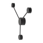 Kinkiet Avia w kolorze czarnym, z trzema okrągłymi źródłami światła na metalowych ramionach. Produkt ma nowoczesny design o minimalistycznych kształtach. Ujęcie z boku, ukazujące jego unikalną konstrukcję.