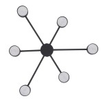 Lampa sufitowa Avia w kolorze czarnym, z sześcioma ramionami w kształcie promieni, zakończonymi okrągłymi oprawami na żarówki GX53. Centralna podstawa z matowego tworzywa, produkt montowany na suficie, prezentujący nowoczesny design.