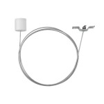 Linka podwieszająca Tracer 5305 w kolorze białym, z metalowym stalowym przewodem i mocowaniem. Ujęcie frontalne, z widocznym okrągłym uchwytem. Idealna do montażu na szynach, zapewniająca stabilne zawieszenie.