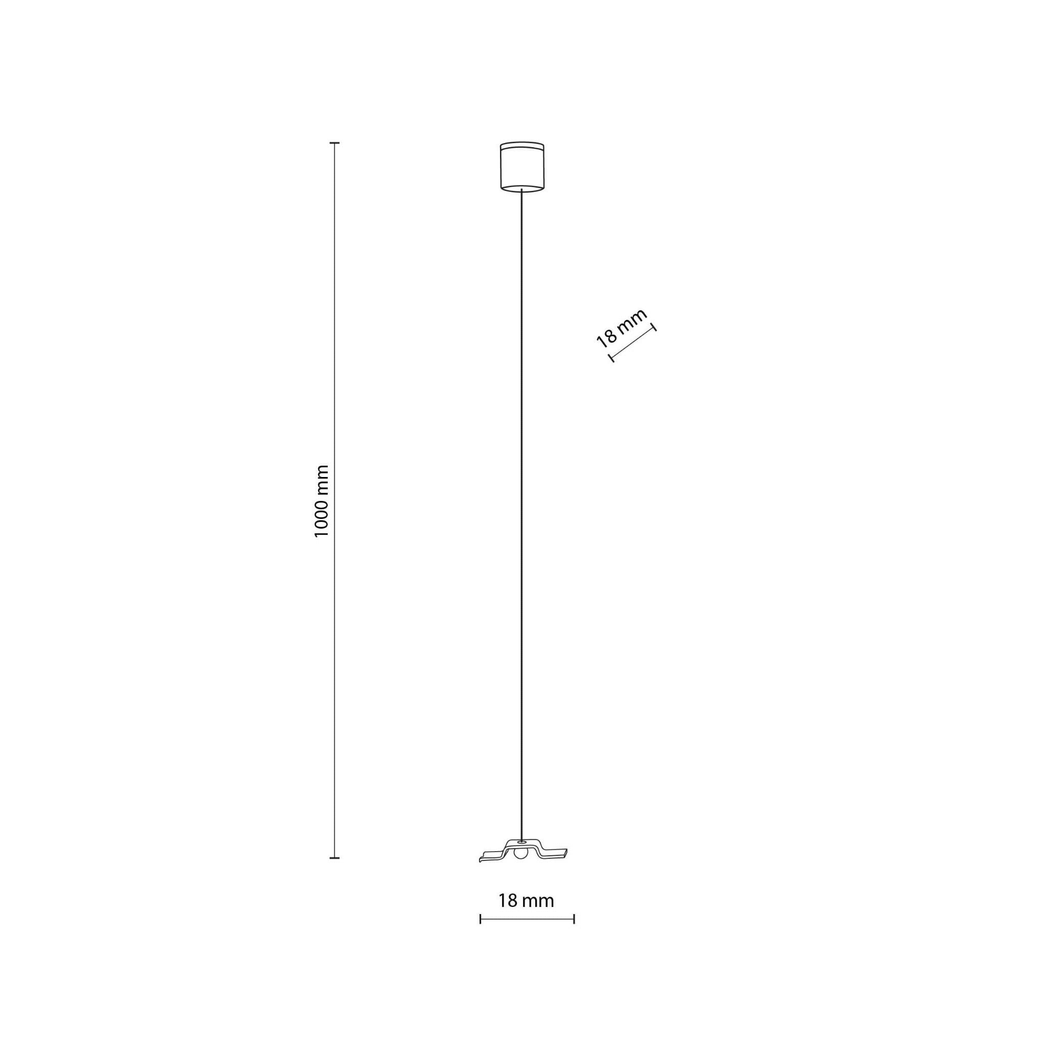 Linka podwieszająca Tracer do szyny w kolorze czarnym, długość 1000 mm, średnica 18 mm. Produkt ma prosty, cylindryczny kształt, z mocowaniem na górze i stabilnym uchwytem na dole. Idealna do zawieszania oświetlenia lub dekoracji.