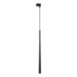 Lampa wisząca Tracer Piano w kolorze czarnym, przymocowana do szyny, o smukłym, cylindrycznym kształcie. Zawieszona na cienkim przewodzie, idealna do oświetlenia przestrzeni. Dostosowana do żarówki G9.