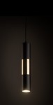 Lampa wisząca Tracer 1xGU10 w kolorze czarnym z złotym akcentem, o cylindrycznym kształcie. Ujęcie frontalne, zawieszona na cienkim przewodzie, emituje światło z dolnej części. Idealna do nowoczesnych wnętrz.