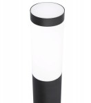 Lampa stojąca Manila H45 w kształcie słupka, czarna, z okrągłym, białym kloszem. Ujęcie z góry, ukazujące gładką, matową powierzchnię klosza i kontrastującą dolną część. Idealna do oświetlenia przestrzeni ogrodowej.