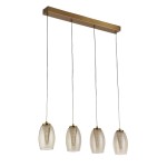 Lampa wisząca Cyclone w kolorze brązowym i bursztynowym, z czterema kloszami LED o mocy 22W. Klosze mają owalny kształt, zawieszone na cienkich linkach z metalowym stelażem. Całość w nowoczesnym stylu, idealna do aranżacji wnętrz.