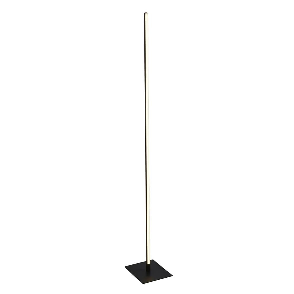 Lampa podłogowa Tribeca w kolorze czarnym, z jednym źródłem światła LED o mocy 18W. Prosta, smukła konstrukcja z kwadratową podstawą, stojąca w pionie, z metalowym wykończeniem w górnej części.