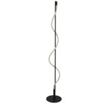 Czarna lampa podłogowa Serpent z jedną diodą LED 20W, o eleganckim, spiralnym kształcie. Lampa ma metalowy stelaż i okrągłą podstawę, z widoczną, elastyczną oprawą LED w neutralnym kolorze. Ujęcie frontalne, na jednolitym tle.