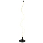 Czarna lampa podłogowa Serpent LED o wysokości około 160 cm, z metalowym stelażem i okrągłą podstawą. Wyposażona w elastyczny, spirali LED w ciepłym odcieniu białego światła, stojąca w pozycji pionowej na białym tle.
