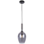 Lampa wisząca Lugano 1xE14 w kolorze chromu z przezroczystym, szklanym kloszem w kształcie butelki. Zawieszona na cienkim, czarnym przewodzie, z metalowym uchwytem. Idealna do nowoczesnych wnętrz.