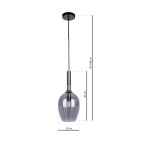 Lampa wisząca Lugano 1xE14 w kolorze chromu, o zaokrąglonym, szklanym kloszu w ciemnoszarym odcieniu. Wymiary: wysokość 50-100 cm, średnica 15 cm, długość klosza 35 cm. Zawieszona na cienkim przewodzie, idealna do nowoczesnych wnętrz.