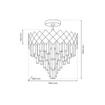 Lampa sufitowa Carisma 9xE14 w kolorze chromu, o geometrycznym kształcie, zawieszona na okrągłej podstawie. Wymiary: 500 mm średnicy, 530 mm wysokości. Posiada ozdobne, diamentowe elementy, które tworzą efektowną iluminację.
