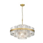Lampa wisząca Constantinople z 12 gniazdami G9, w złotym kolorze. Okrągła konstrukcja z kryształowymi elementami, tworzącymi efektowną teksturę. Wisi na łańcuszku, z metalowym mocowaniem. Przeznaczona do nowoczesnych wnętrz.