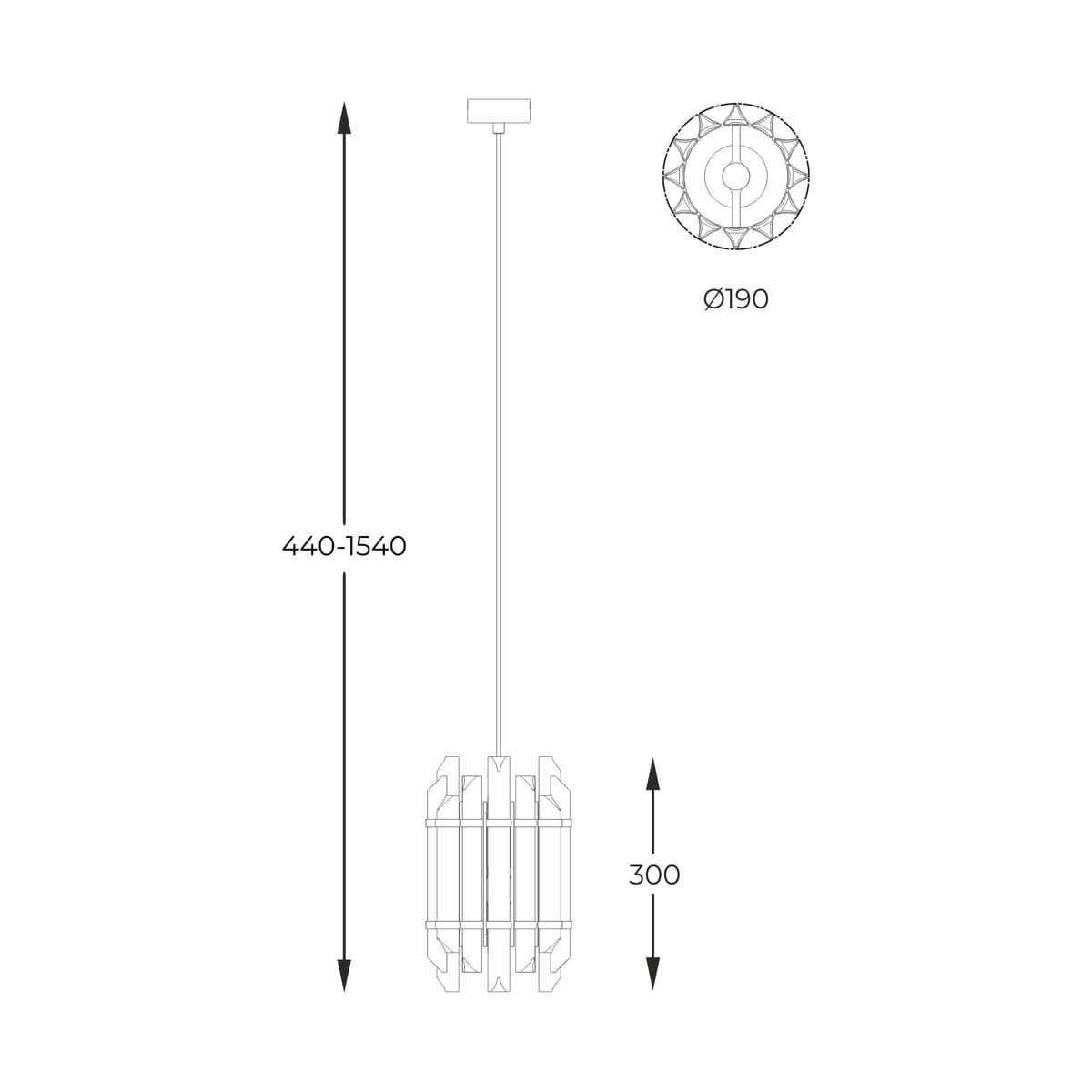 Lampa wisząca Alexandria 1xE14 w kolorze złotym, o średnicy 190 mm i wysokości regulowanej od 440 do 1540 mm. Prosta forma z metalowymi detalami, zawieszona na cienkim kablu.