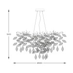 Lampa wisząca Cindy 10xG9 w kolorze złotym, o wymiarach 1500 mm wysokości i 800 mm średnicy, z metalową konstrukcją w kształcie gałęzi z liśćmi. Ujęcie frontalne, prezentujące szczegóły wzoru i rozmieszczenia źródeł światła.