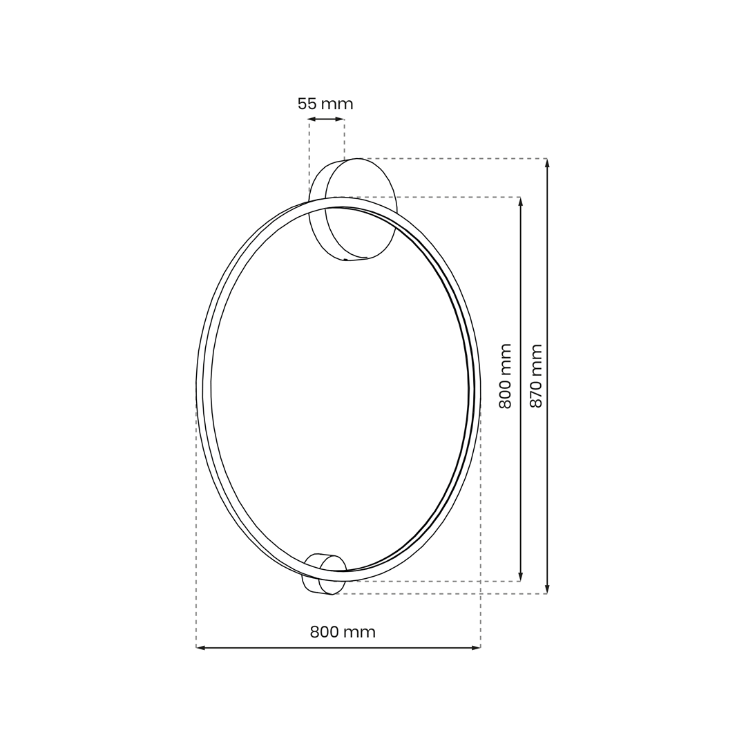 Lampa sufitowa Saturno D80 o okrągłym kształcie, złotym wykończeniu, z wymiarami 800 mm średnicy i 55 mm grubości. Zawiera 1xLED o mocy 46W, klasyfikacja IP44. Ujęcie z boku, pokazujące szczegóły konstrukcji.