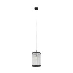 Lampa wisząca Sergio w kolorze czarnym, z jedną oprawą na żarówkę E14. Okrągły klosz z przezroczystymi żłobieniami, zwisająca na cienkim kablu. Montaż sufitowy, minimalistyczny design, idealna do nowoczesnych wnętrz.