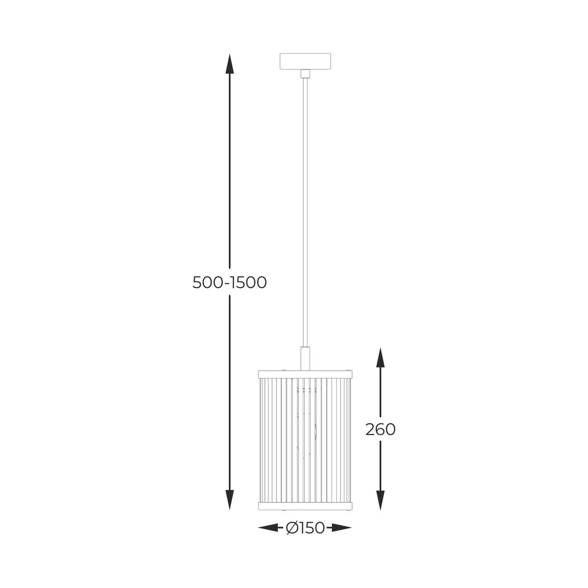 Czarna lampa wisząca Sergio z oprawą na żarówkę E14, o cylindrycznym kształcie i średnicy 15 cm. Wysokość regulowana w zakresie 50-150 cm. Wzór z pionowymi żłobieniami dodaje nowoczesnego charakteru.