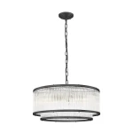 Lampa wisząca Sergio z sześcioma oprawami E14, w kolorze czarnym. Okrągła, z przezroczystym kloszem o fakturze pryzmatu, zawieszona na łańcuchu. Wysoka jakość wykonania, idealna do nowoczesnych wnętrz.