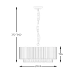Lampa wisząca Sergio 6xE14 w kolorze czarnym, o średnicy 505 mm i wysokości regulowanej od 370 do 1500 mm. Posiada przymocowaną łańcuchową zawieszkę oraz cylindryczny klosz z żebrowanej struktury.