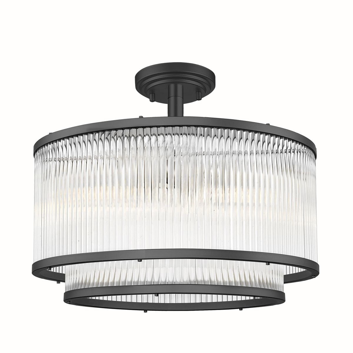 Lampa sufitowa Sergio w kolorze czarnym z pięcioma oprawami E14. Okrągła konstrukcja z przezroczystym kloszem o żłobionej fakturze, zamontowana na okrągłej podstawie. Detal w nowoczesnym stylu, idealny do różnych aranżacji wnętrz.