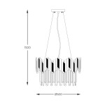 Lampa wisząca Rotta 6xE14 w kolorze złotym i czarnym, o średnicy 500 mm i wysokości 1500 mm. Posiada unikalny, geometryczny kształt z naprzemiennie ułożonymi elementami, zawieszona na dwóch linkach. Przeznaczona do nowoczesnych wnętrz.