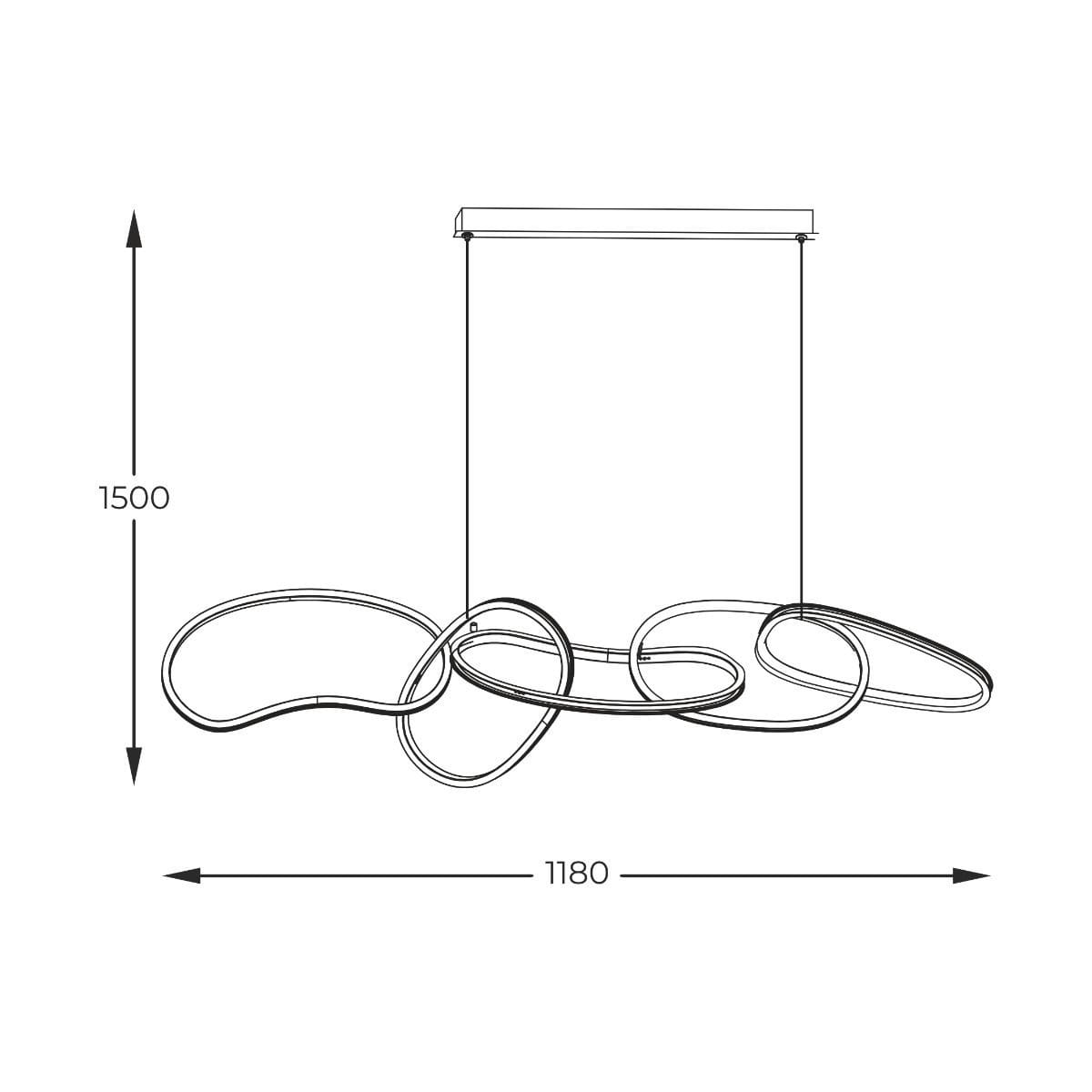Lampa wisząca Cholet 5xLED/56W w złotym kolorze, o nowoczesnym designie, złożona z pięciu pętli. Wymiary: 150 cm wysokości i 118 cm szerokości. Produkt zawieszony na prostokątnej podstawie.