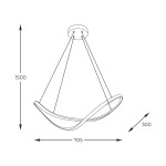 Czarna lampa wisząca Erda z jednym źródłem LED o mocy 45W. Wymiary: długość 705 mm, szerokość 300 mm, wysokość 1500 mm. Okrągły sufitowy uchwyt z trzema linkami mocującymi, nowoczesny, minimalistyczny design.