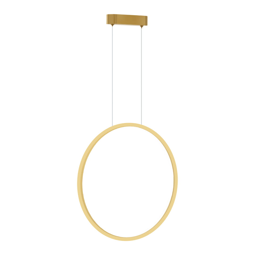 Lampa wisząca Saturno D50 w kolorze złotym, okrągła, z jednym źródłem światła LED o mocy 25W, z zawieszeniem na cienkich linkach. Montaż sufitowy, stylowy design, idealna do nowoczesnych wnętrz. Wodoodporność IP44.