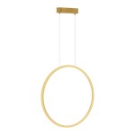 Lampa wisząca Saturno D50 w kolorze złotym, okrągła, z jednym źródłem światła LED o mocy 25W, z zawieszeniem na cienkich linkach. Montaż sufitowy, stylowy design, idealna do nowoczesnych wnętrz. Wodoodporność IP44.