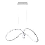 Lampa wisząca Tesoro LED 1-punktowa w chromie, składająca się z dwóch stylowych, zakrzywionych pierścieni. Zawieszona na cienkich linkach, montowana do sufitu, prezentuje nowoczesny design w minimalistycznym stylu.