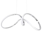 Lampa wisząca Tesoro LED, 1-punktowa, w kolorze chromu. Charakteryzuje się nowoczesnym, organicznym kształtem z dwoma pętlami. Zawieszona na cienkich linkach, idealna do minimalistycznych wnętrz. Na białym tle.