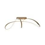 Lampa sufitowa Fermi z jedną diodą LED o mocy 50W w złotym kolorze. Posiada nowoczesny, minimalistyczny design z falującymi, metalowymi ramionami. Ułożona w sposób wiszący, montowana do sufitu. Tło białe, podkreślające elegancję lampy.