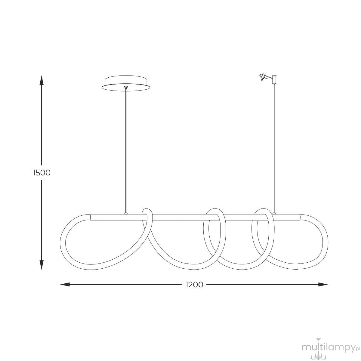 Lampa wisząca Balbo 1xLED/45W w złotym kolorze, o prostym, nowoczesnym kształcie. Zawieszona na długim przewodzie, z wymiarami 1200 mm szerokości i 1500 mm wysokości, z widocznymi okrągłymi elementami. Idealna do nowoczesnych wnętrz.