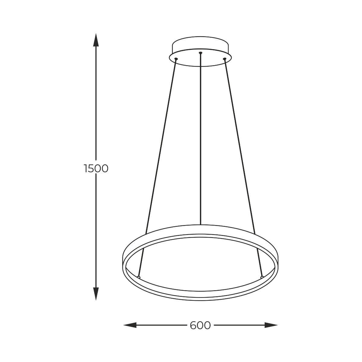 Lampa wisząca Breno D60 w kolorze czarnym, o średnicy 600 mm i wysokości 1500 mm, z jednym źródłem LED o mocy 28W. Prosta, okrągła forma z zawieszeniem, idealna do nowoczesnych wnętrz.