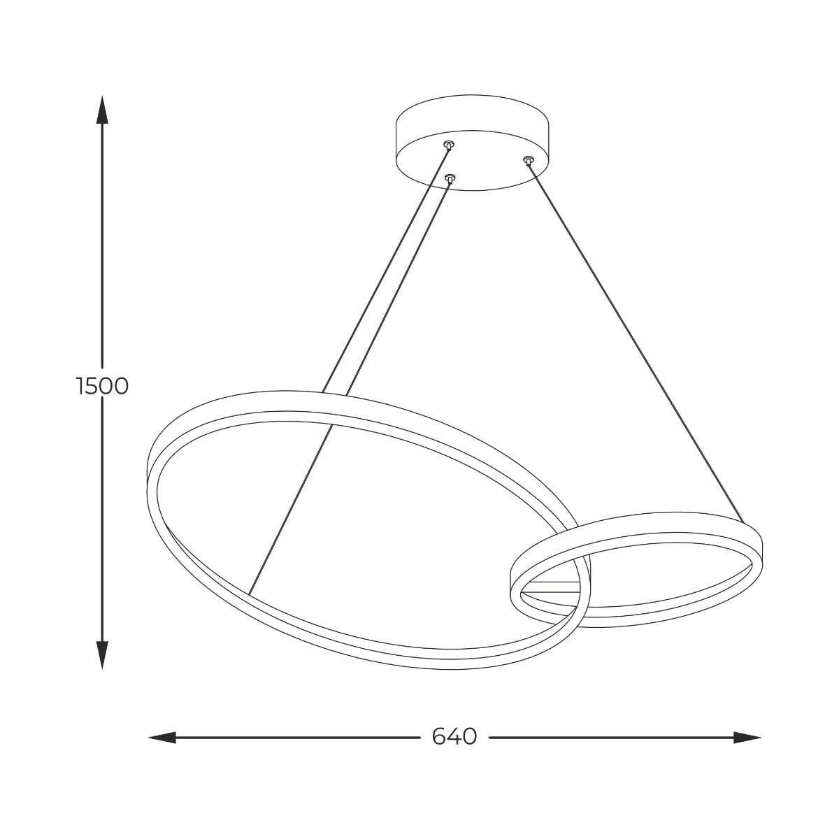 Lampa wisząca Rando 2xLED/36W w kolorze czarnym i złotym, o kształcie dwóch połączonych okręgów. Wymiary: wysokość 150 cm, średnica 64 cm. Zawieszona na cienkich linkach, idealna do nowoczesnych wnętrz.