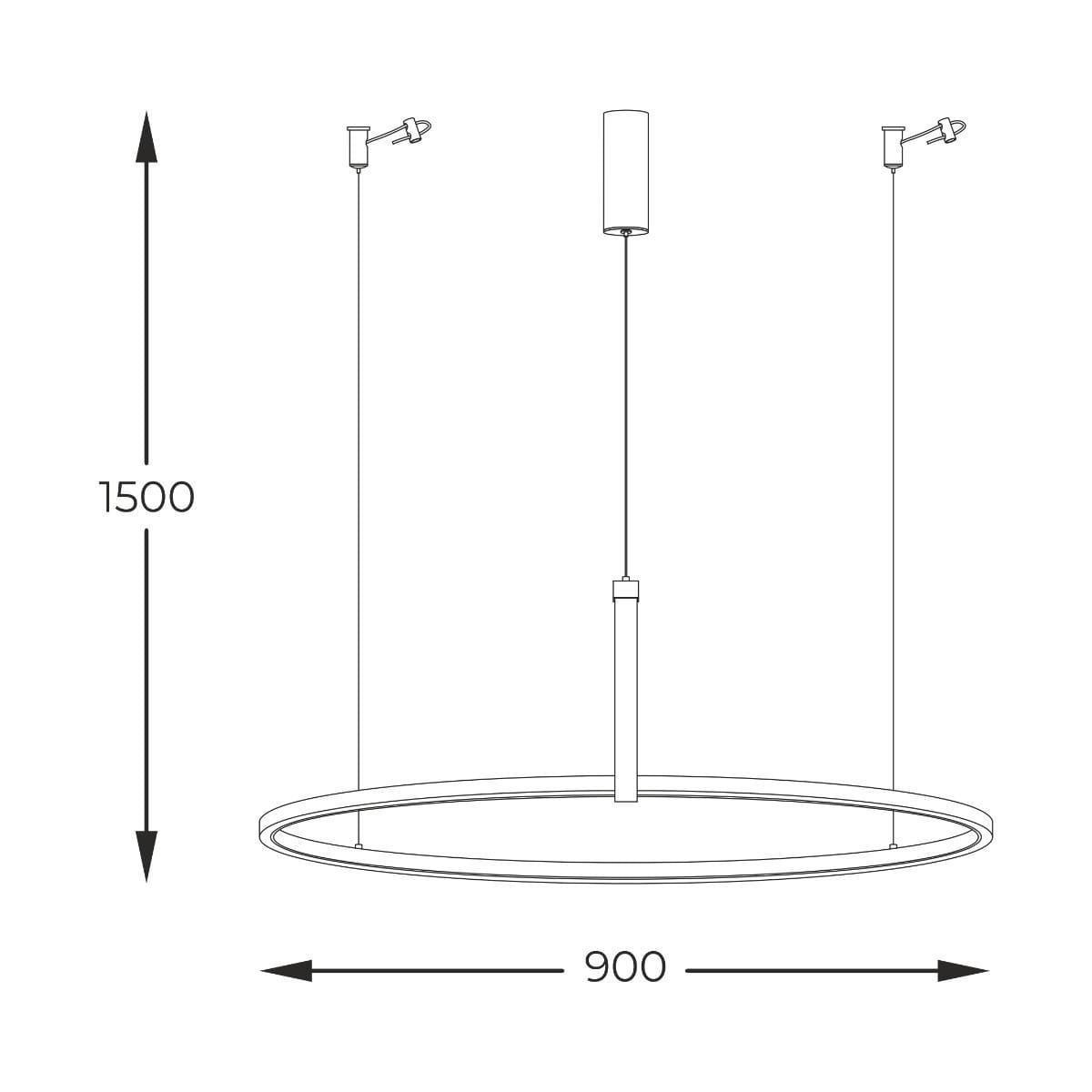 Lampa wisząca Claud w kolorze czarnym, z jedną żarówką LED o mocy 42W. Okrągły klosz o średnicy 900 mm zawieszony na regulowanych przewodach. Wysokość mocowania wynosi 1500 mm, co umożliwia dostosowanie do wnętrza.