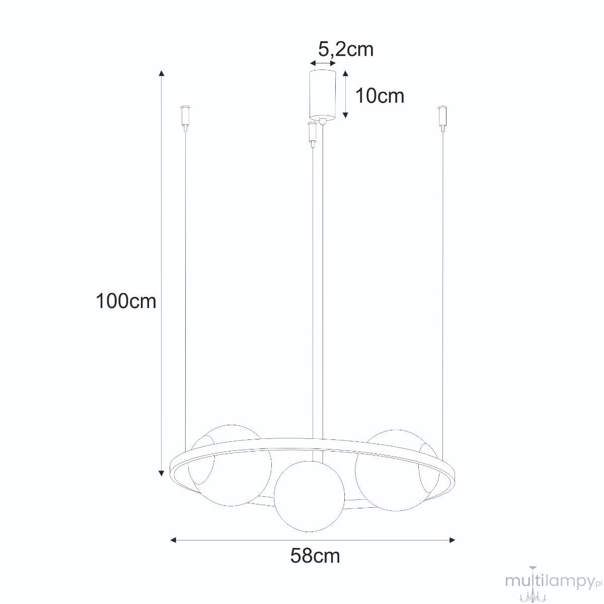 Lampa wisząca Orbit 3xE27 w kolorze czarnym i białym. Okrągła konstrukcja z trzema kulistymi kloszami, zawieszona na długim, cienkim kablu. Wymiary: średnica 58 cm, wysokość 100 cm. Prosty design, idealna do nowoczesnych wnętrz.