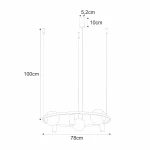 Lampa wisząca Orbit w kolorze czarnym i białym, z trzema oprawami E27 i trzema GU10. Wymiary: długość 78 cm, wysokość 100 cm. Uchwyt o średnicy 5,2 cm, zawieszenie na trzech linkach. Prosty, nowoczesny design.