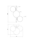 Kinkiet Villa w kolorze złotym, z trzema okrągłymi kloszami o średnicy 100 mm i 120 mm. Ułożony w poziomie, z widoczną metalową podstawą. Wymiary: wysokość 300 mm, szerokość 225 mm, głębokość 190 mm. Elegancki design do nowoczesnych wnętrz.