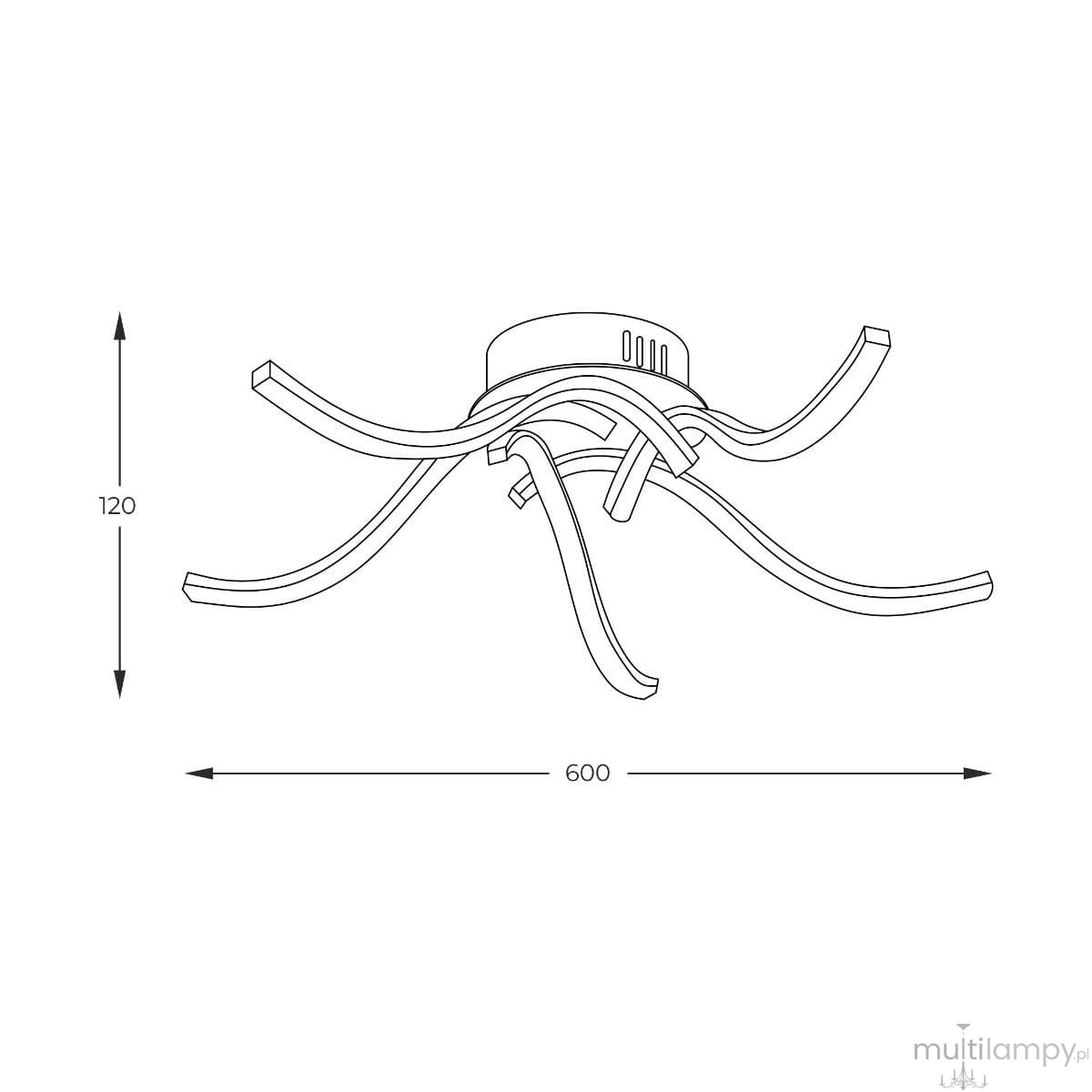 Lampa sufitowa Focus 5xLED/35W w kolorze chromowym. Posiada pięć giętych ramion, zamontowanych na okrągłej podsufitce. Wymiary: średnica 600 mm, wysokość 120 mm. W nowoczesnym stylu, idealna do oświetlenia wnętrz.