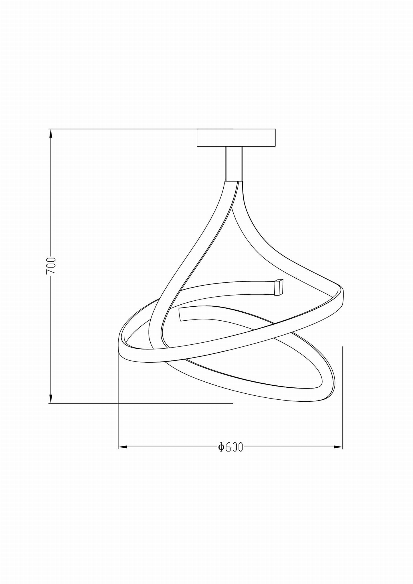 Czarna lampa sufitowa Viso z dwoma źródłami LED o mocy 45W. Posiada nowoczesny, spiralny kształt. Wymiary: wysokość 700 mm, średnica 600 mm. Ujęcie z boku, pokazujące detale konstrukcji.