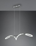 Lampa wisząca Argos LED 1-punktowa w chromowanej obudowie, z dwoma zakrzywionymi ramionami w białym kolorze. Zawieszona na cienkich linkach, montowana sufitowo, na jednolitym szarym tle. Idealna do nowoczesnych wnętrz.