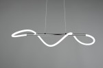 Lampa wisząca Argos z jednopunktowym zawieszeniem w kolorze chromu. Posiada nowoczesny, okrągły kształt z białymi, elastycznymi elementami LED, zawieszona na cienkich sznurkach. Tło jest szare, co podkreśla stylowy design lampy.