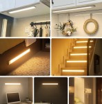 Listwa podszafkowa LED 30 cm w kolorze czarnym, z czujnikiem ruchu. Zamontowana w różnych aranżacjach: pod szafkami, przy łóżku, na schodach, emitująca ciepłe światło. Prosty design, łatwe podłączenie przez USB.