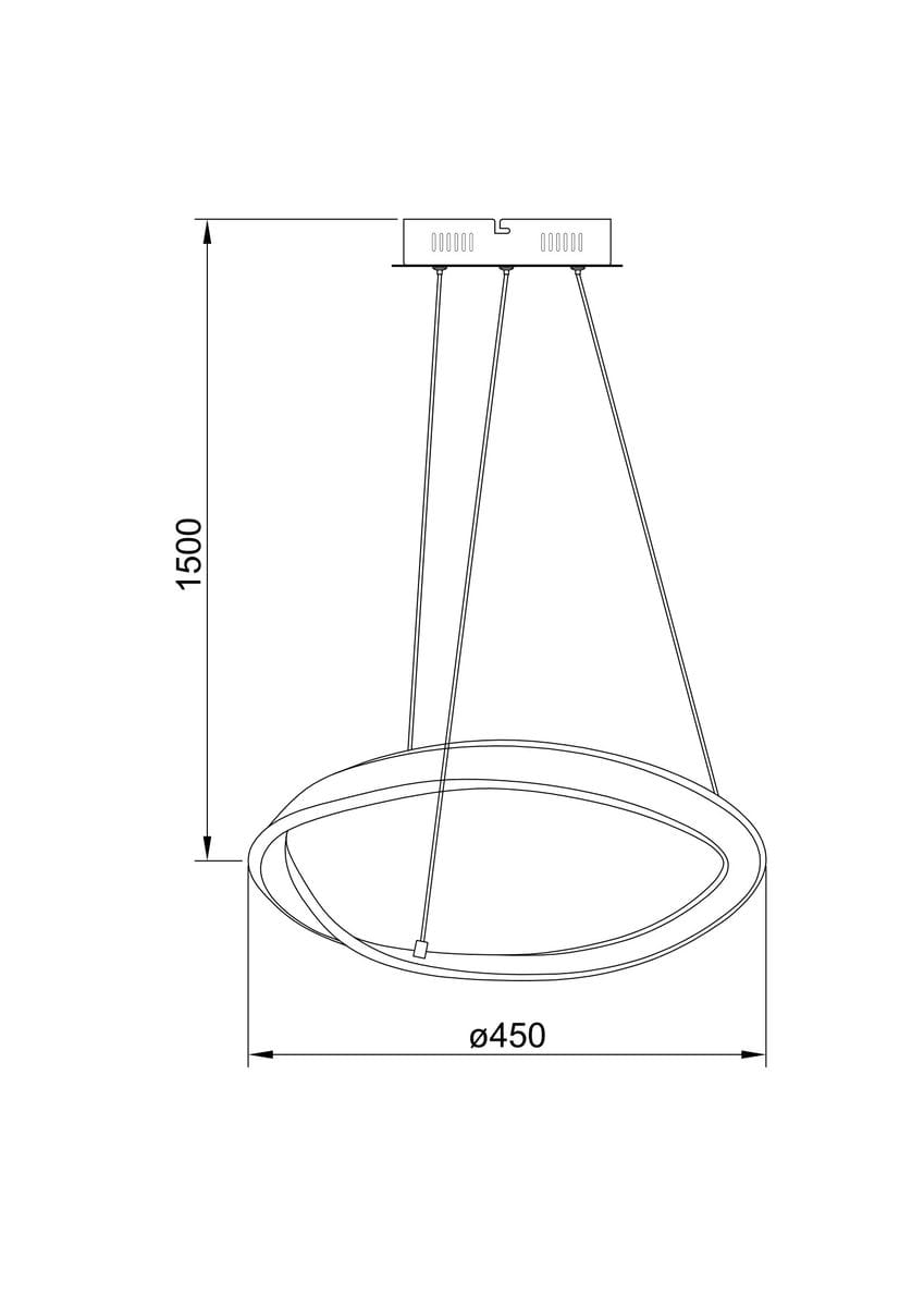 Lampa wisząca Girona 1xLED/26W w kolorze niklowym, o okrągłym kształcie z pętlą, zawieszona na dwóch cienkich kablach. Wymiary: średnica 450 mm, wysokość 1500 mm. Prosta konstrukcja, idealna do nowoczesnych wnętrz.