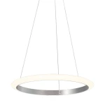 Lampa wisząca Newa z dwoma źródłami LED o mocy 27,5W, wykonana z aluminium. Posiada okrągły kształt z białą, matową osłoną i metaliczną obręczą. Zawieszona na cienkich linkach, idealna do nowoczesnych wnętrz. Tło białe.