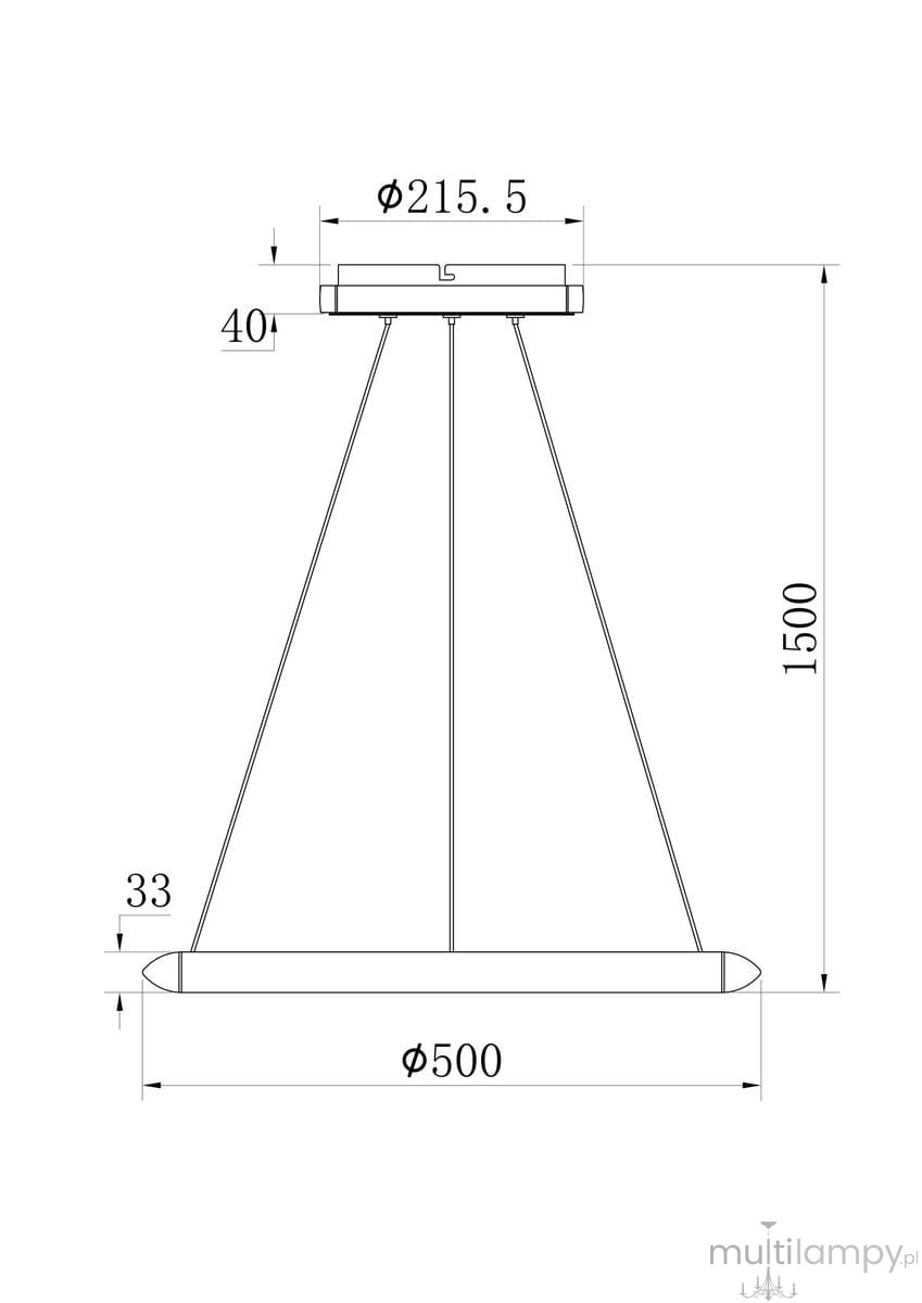 Lampa wisząca Newa z dwoma źródłami LED, wykonana z aluminium. Kształt stożkowaty, średnica 500 mm, wysokość 1500 mm. U góry okrągła podsufitka o średnicy 215,5 mm. Kolor aluminium, minimalistyczny design. Idealna do nowoczesnych wnętrz.